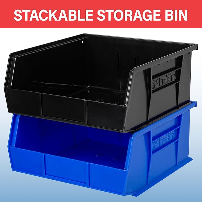Akro-Mils 30235 AkroBins Plastic Storage Bins, Space-Saving Stackable Bins for Garage, Pantry, Craft Organization, 11" x 11" x 5", Clear, 6-Pack
