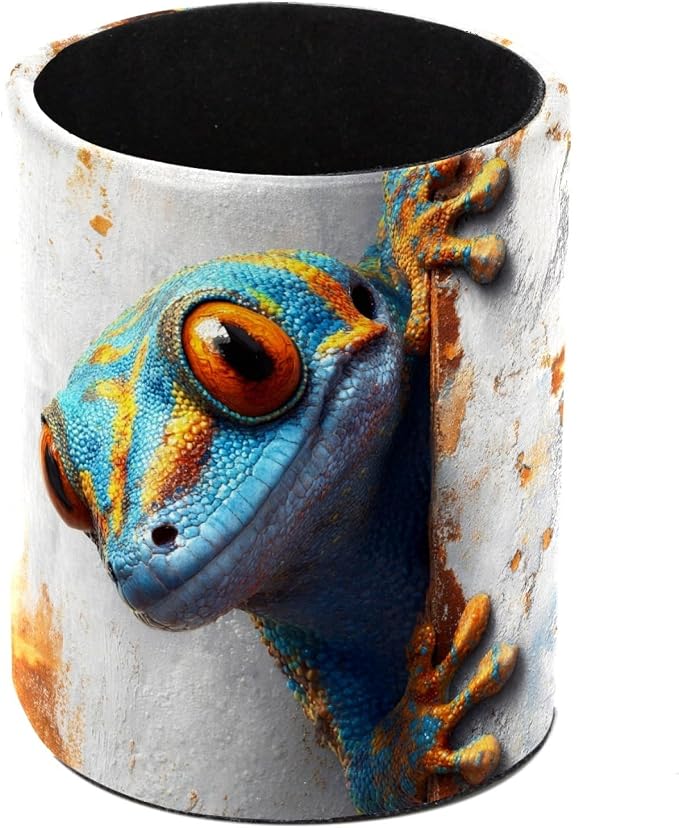 Vibrant Blue Gecko Pen Holder Pencil Organizer for Desk, 3.1” x 3.1” x 3.9” Pencil Cup Office Supplies, Large Capacity Cute Pen and Makeup Brush Holder for Home, School, Desktop