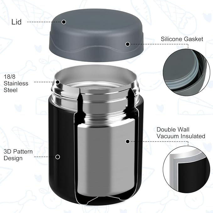 wiwens 12oz 2 Pack Insulated Food Jar Set for Kids Soup Thermo Hot Food Lunch Container Wide Mouth Leak Proof Stainless Steel Vacuum Bento Box for School Office Travel Outdoors