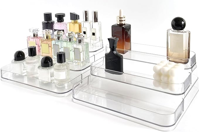 Perfume Organizer - 2 Pack Three-Tiered Shelf - Perfume Lotion Skincare Stand, Spice Vitamins Medicine Bottles Holder,Sturdy Clear Rack for Kitchen Bathroom Countertop Cabinet Storage