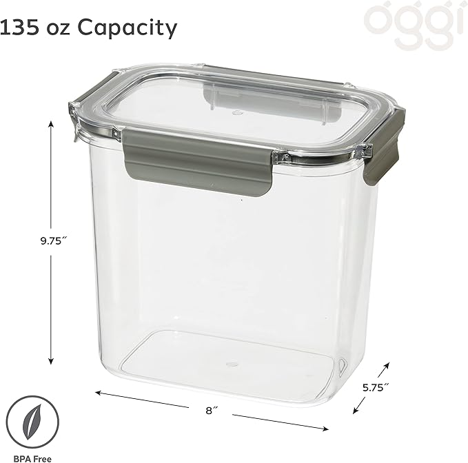 Oggi Clarity Leak-Proof Airtight Food Storage Container - Ultra clear, BPA free, Sealable Container with Lid, Ideal for kitchen storage, Kitchen Organization, Perfect Meal Prep Containers. 135oz/4lt