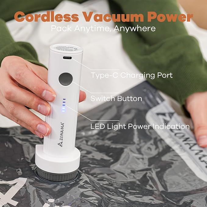 Vacuum Storage Bags for Travel with Wireless Rechargeable Air Pump, 22 Pack Travel Essentials Space Saver Compression Bag for Luggage, Suitcase, Backpack, Vacuum Seal Bags for Home Storage Clothing