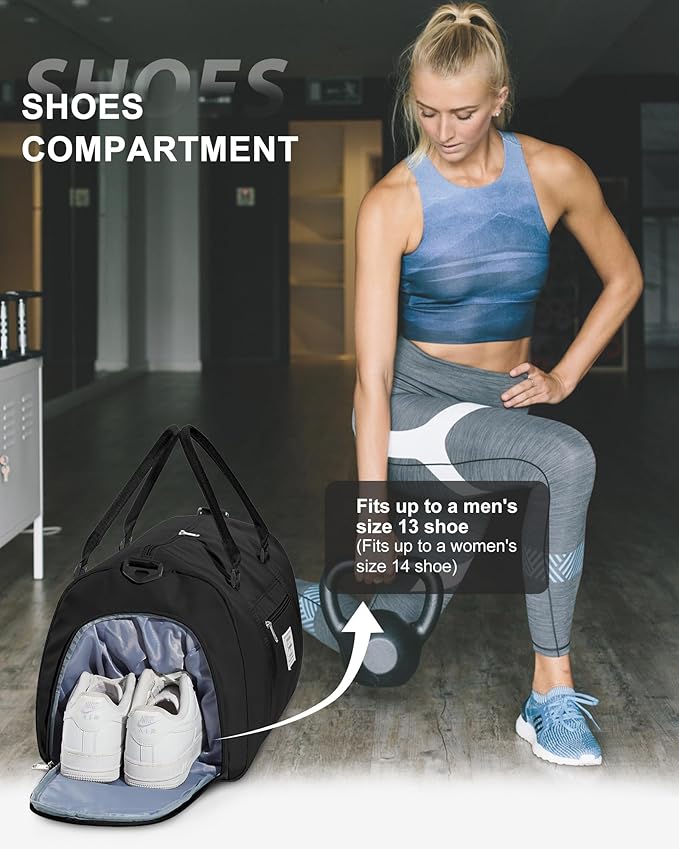 Gym Bag Womens Mens with Shoes Compartment and Wet Pocket Travel Duffel Bag for Women for Plane Sport Gym Tote Bags with Toiletry Bag Waterproof Weekend Overnight Carry on Bag Hospital Holdalls