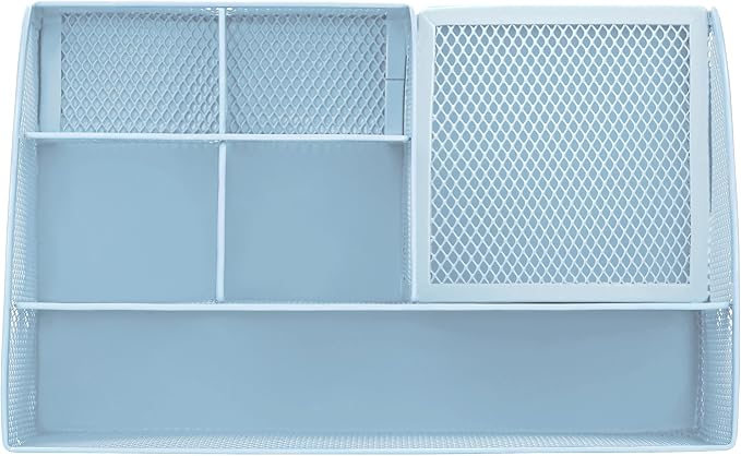 Annova Mesh Desk Organizer Office with 7 Compartments + Drawer/Desk Tidy Candy/Pen Holder/Multifunctional Organizer (New Blue23)
