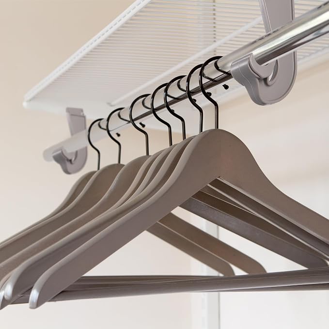 Wonderjune 4 Pcs Closet Rod Hooks Plastic Snap-in Support Brackets Champagne J-shaped Closet Bar Bracket for Hanging Clothes Cabinets Storage and Curtain, Fits up to 1-5/16 Inch Rod(Champagne)