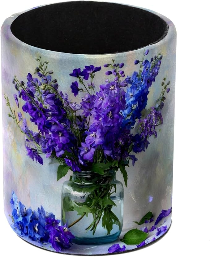 Purple Flower Arrangement Pen Holder Pencil Organizer for Desk, 3.1” x 3.1” x 3.9” Pencil Cup Office Supplies, Large Capacity Cute Pen and Makeup Brush Holder for Home, School, Desktop