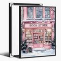 Winter Bookshop Snowy Art Aesthetic Poster Canvas Wall Art Decoration Living Room Home Decor Bedroom Decoration Poster black framed24x36inch
