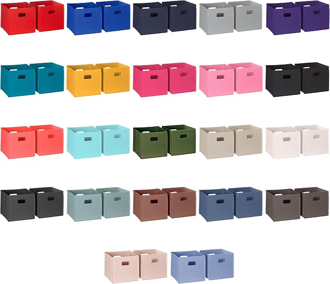RiverRidge Folding Storage Bins - 2-pack of 10in Tall Aqua Cubes | Fabric Bins, Set of 2 Storage Cubes, Cut-out Handles, Playroom Closet Organizer, Collapsible Cubby with Bottom Board Insert