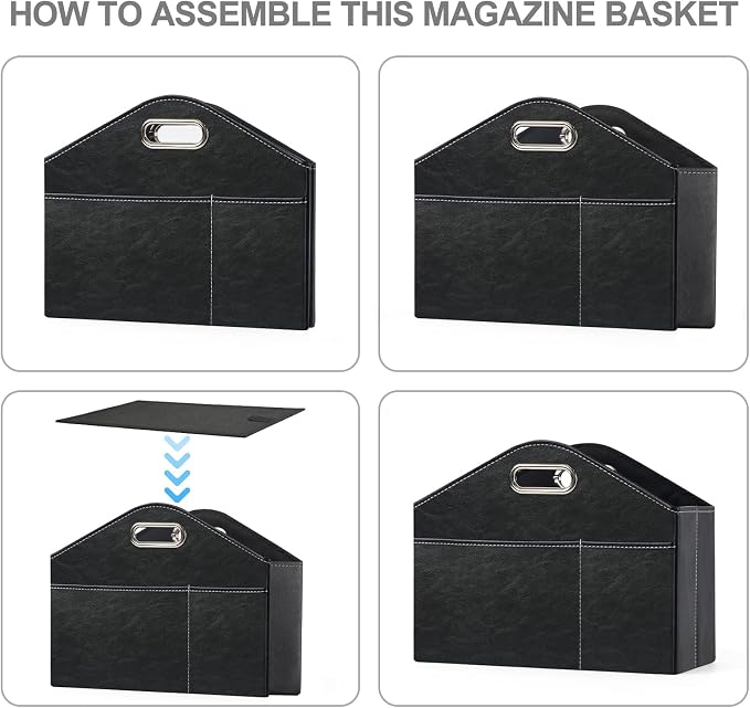 PU Leather Magazine Rack Floor foldable Magazine Basket Magazine Holder Organizer Newspaper Storage Bin Document File Holder for Home Office Living Room Table