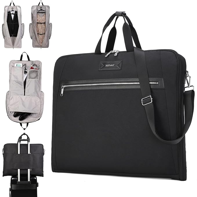 BESMART Garment Bags for Travel, 51" Large Suit Bag for Business Trips | Waterproof,Hangs 3 Suits,Foldable,Wrinkle Free Spacious Luggage Suit Cover,Adjustable Strap,Carry On Flight Approved,Black