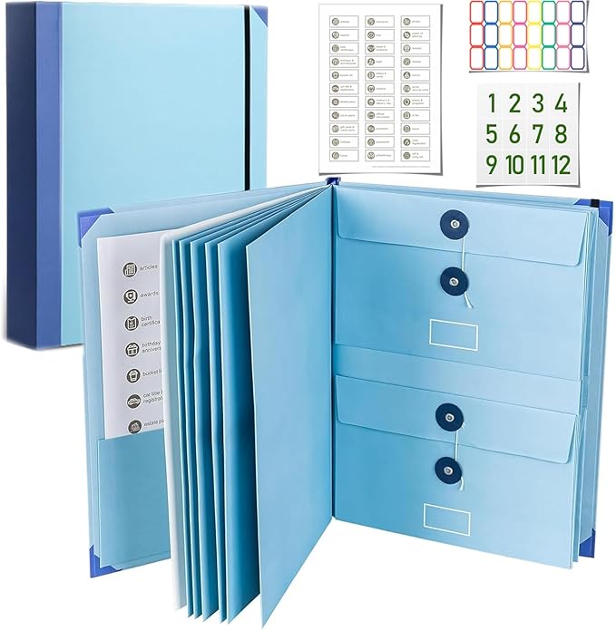Important Document Organizer Personal Binder Organizer with Labels Accordion File Stylish Binder for Storing Important Papers, in case i die Binder Certificates, Passports, Photos, and Letters(Bule)