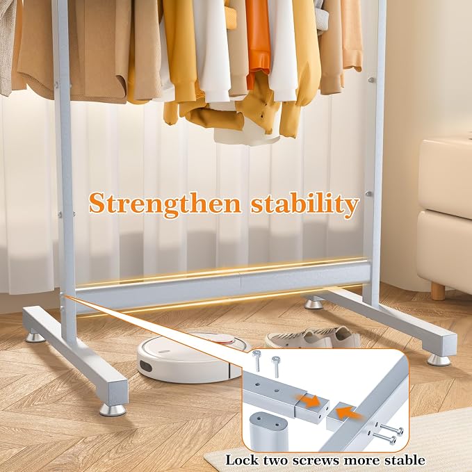 Wiracks Heavy Duty Clothes Rack for Hanging Clothes Clothing Rack 300LBS Portable Clothes Rack 45" L*15" W*66" H Thickened and Widened elliptical Tubes (Silver)