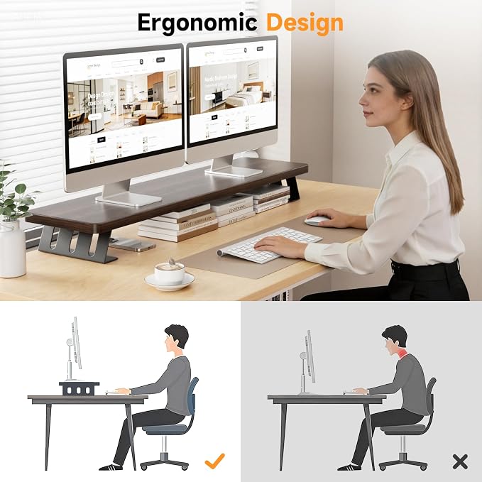 Monitor Stand Riser, 39 Inch Large Wood Monitor Stands for 2 Monitors