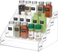 12" Acrylic Display Shelf 5 Tier Clear Spice Rack Organizer Stand | Risers Tiered, Countertop Cabinet, Pantry Kitchen, Storage, Lightweight Compact, for Kitchen Organization, Multi Purpose Tool