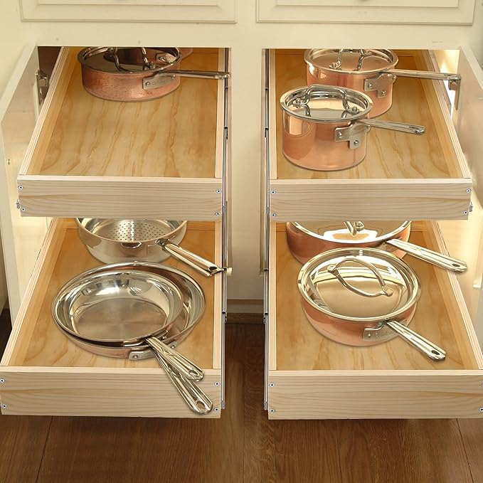 Mulush Pull Out Cabinet Organizer, 23''W×21''D×16''H Soft Close Slide Out Wood Drawer Shelves Storage for Kitchen, 2-Tier, Finished, Heavy-Duty, Bottom Assembly
