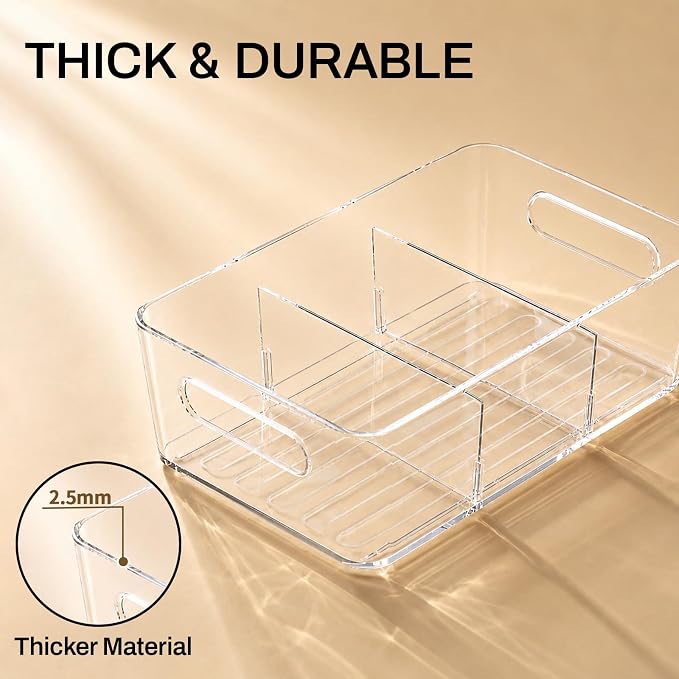 Mpotmiy Pantry Organizers and Storage , 8 Pack Snack Organizer for Pantry Shelf,Food Storage Bins with Divider,Clear Containers for Organizing,Transparent Plastic Basket,Refrigerator and Fridge Bins