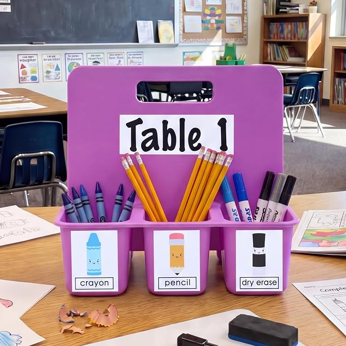 20pcs Teacher Toolbox Labels Classroom Caddy Labels Decoration Self-Adhesive Caddy Toolbox Sticker Crayon Pencil Dry Erase Organizer Pen Holder Tag for Preschool Back to School Table Decor(Black)