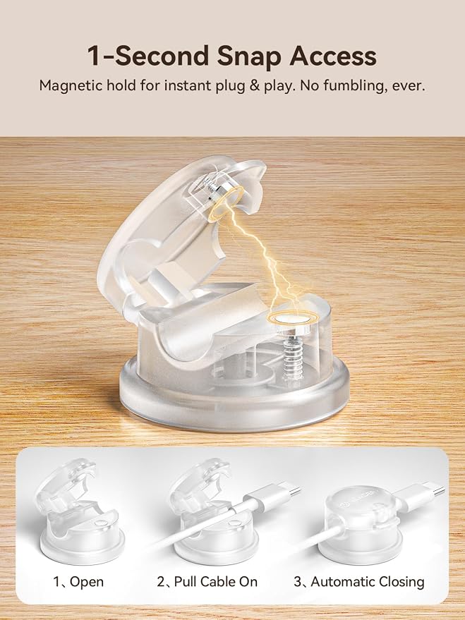 NEWDERY Magnetic Cord Organizer | 10 Pack Cable Clips with 360° Swivel & 1s Lock | Charging Cord Holder for Desk, Nightstand | Perfect Cable Management for Home Office & Gaming Setup- Clear