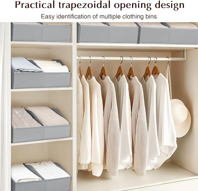 Homsorout Closet Organizers and Storage Bins - 6 Pack Collapsible Divided Trapezoidal Cube Storage Bins Baskets For Organizing Clothes Blankets,Toys, Books, Towels(Light Grey)