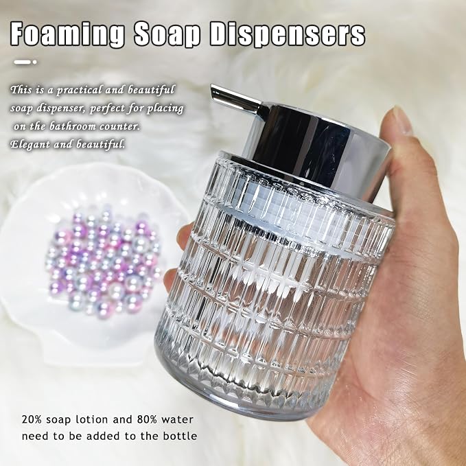 Glass Hand Foaming Soap Dispensers with Silver Pump Refillable Hand Soap Dispenser for Bathroom Kitchen (2Pack-D884+D888)