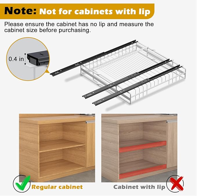 REALINN 2 Pack Pull Out Cabinet Organizer, Expandable(12"-20") Slide Out Drawers 3 Slide Rails Fix with Adhesive or Screw, Roll Out Shelves for Kitchen Cabinet Organization, White