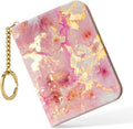 Nipichsha Credit Card Holder, Small RFID Card Wallet for Women, Slim Leather Card Holder Wallet, Credit Card Wallet Organizer, Pocket Business Card Case with Zipper & Keychain, Gold Pink Marble