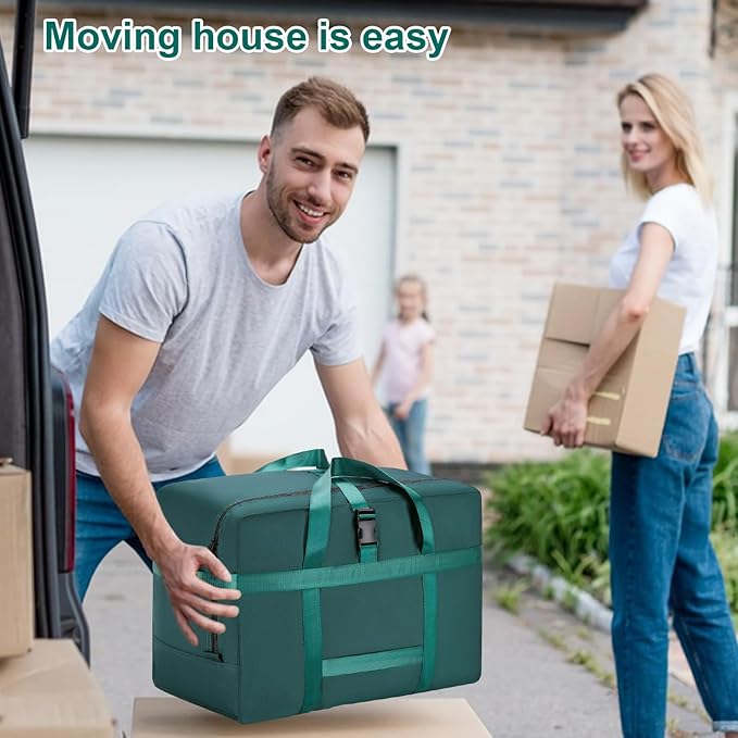Upgrade Moving Bags Heavy Duty Extra Large, College Packing Bags for Moving Clothes, Moving Supplies & Boxes with Zippers and Handles, Storage Bags Moving Totes Camping Essentials (green, 74L)