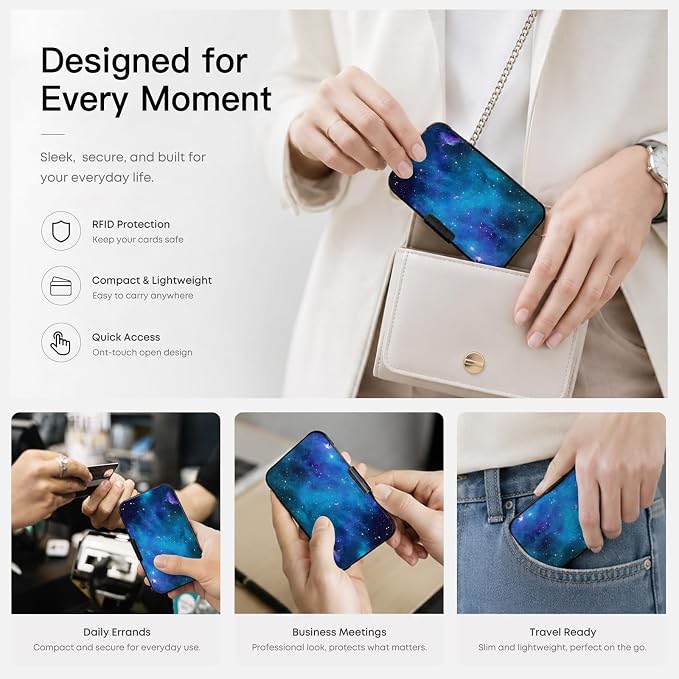 Credit Card Holder Galaxy Sky Aluminum Card Case Wallet | For Women Men, Mini, Slim Design, RFID Blocking, Metal Business ID Case