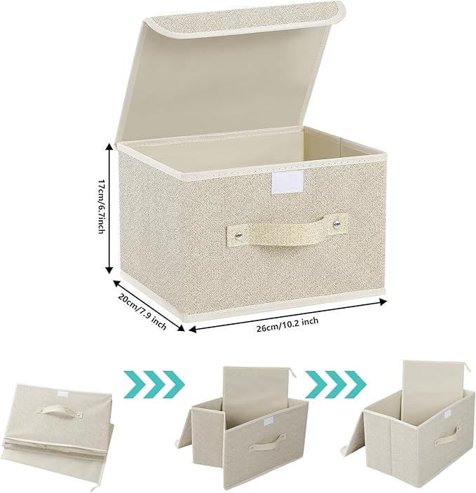 Fabric Storage Bins Cube Organizers with Flip-Top Lid and Handles,Storage Boxes for Organizing Home,Office,and Closet,Grey and Beige,5 Pack 10.2 X 7.9 X 6.7 in