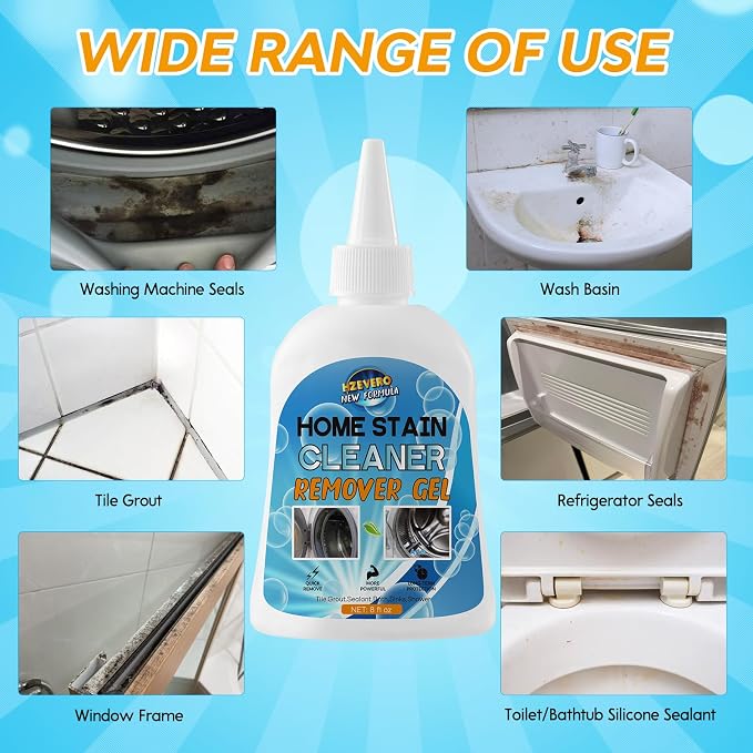 Mold Stain Remover Gel, Washing Machine Cleaner for Front Loader Washer Gasket Rubber Seal Home Stain Removal Gel for Grout, Caulk, Refrigerator, Shower, Bathtub, Bathroom Cleaning Solution (8 Fl Oz)