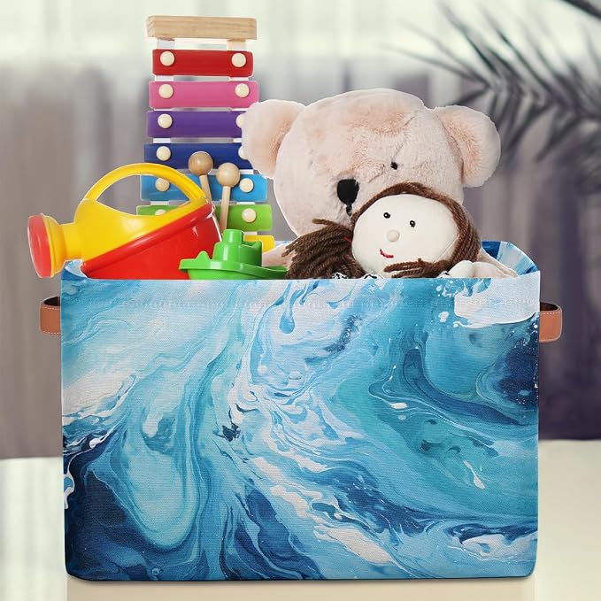 Rectangle Storage Baskets for Shelves, Blue Marble Storage Cube Organizer Bins Collapsible Toy Basket for Nursery Home Room