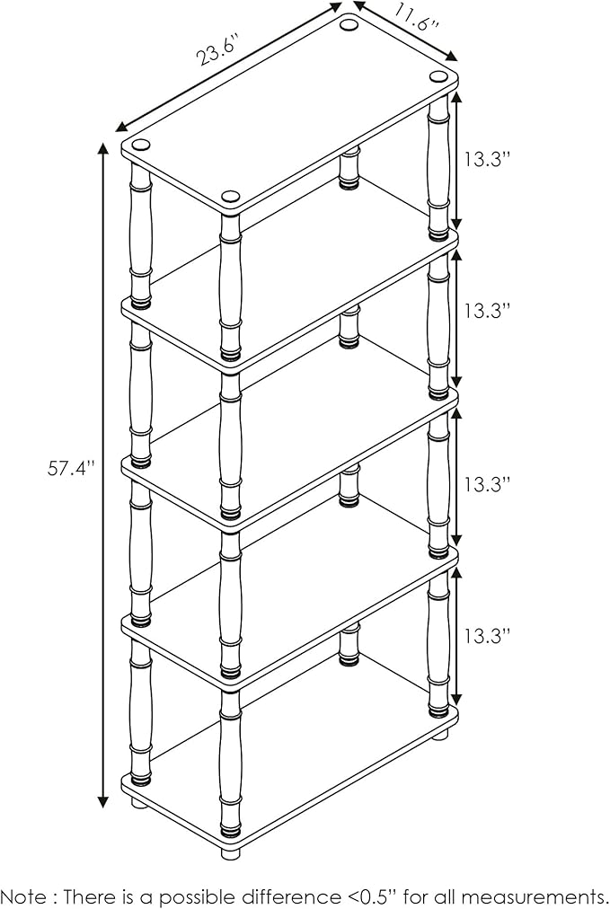 Furinno Turn-N-Tube 5-Tier Multipurpose Shelf / Display Rack / Storage Shelf / Bookshelf, Classic Tubes, Americano/Black