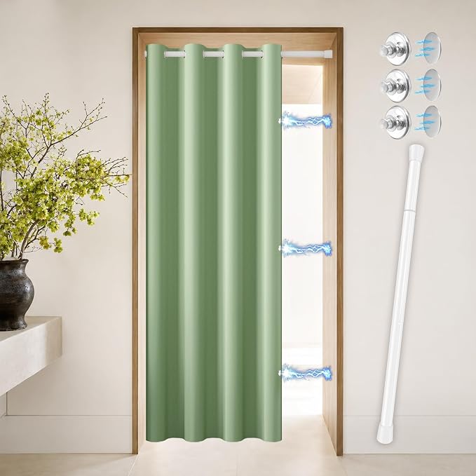 Vatge Magnetic Doorway Curtain for Privacy, Closet Curtain with Rod, Room Dividers for Closet Door and Sliding Door, 1 Panel, W42 x L80, Sage Green