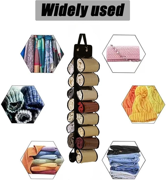Legging Hanger Organizer 16 Pockets Hanging Closet, Black | Foldable Fabric Hanging Shelf for Wardrobe Door Dorm, Space Saving Tank Top Scarf Jeans Tshirt Storage Organizer for Women