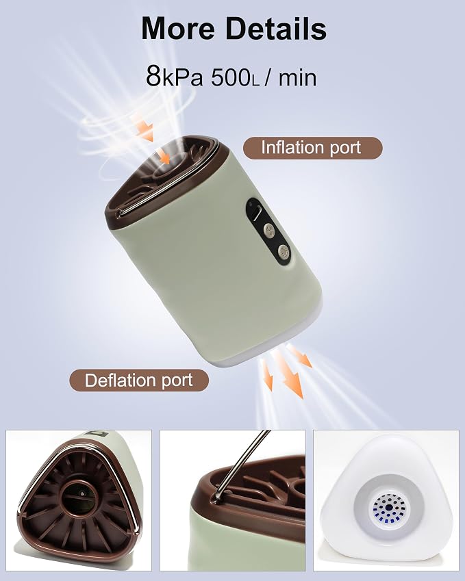Portable Air Pump with 2500mAh Battery USB Rechargeable Lightweight Electric Mini Air Pump Inflate Deflate for Pool Floats Vacuum Storage Bags Air Mattress Swimming Ring Sleeping Pads – Khaki | USB Rechargeable, Lightweight, Electric, Mini, for Pool, F...