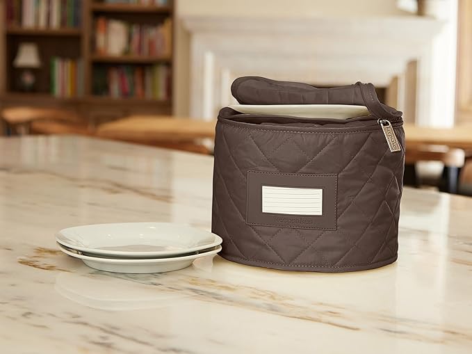 Covermates Keepsakes Dish Storage Case – Padded China & Dinnerware Organizer, Quilted Polyester Protection, ID Window, Zipper Closure, Machine Washable, Bronze