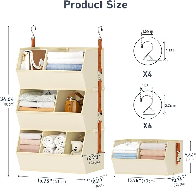 Hanging Closet Organizer Extra Large, Clothes Hanging Shelves for Closet with Divider, Collapsible Closet Storage System, Fabric Storage Bins for Home, Dorm, Rv, Sweaters, Handbags, Underwear, Sock