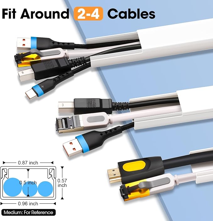 1000in Cord Hider Kit, Cord Covers for Wires on Wall, Paintable Cable Raceway, Cord Hider for Wall Mount tv, tv Cable Hider Wall kit, Wire Covers for Cords, 64X L15.7 X W0.96in X H0.57in, White