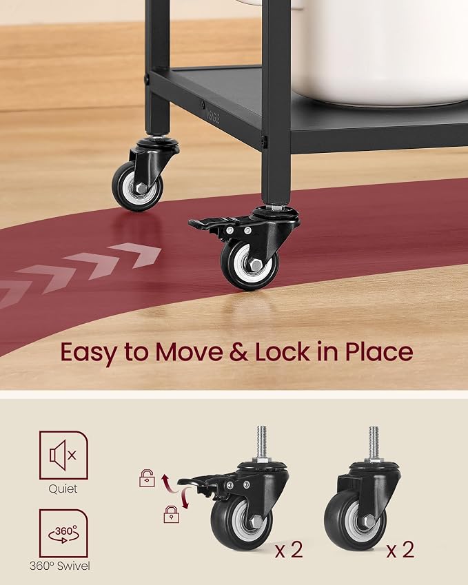 VASAGLE Kitchen Rolling Island, Mobile Kitchen Cart with Storage on Wheels, 17.7 x 23.6 x 35.4 Inches, Drawer, 2 Hooks, for Dining Room, Rustic Brown and Ink Black UKKI007KD01