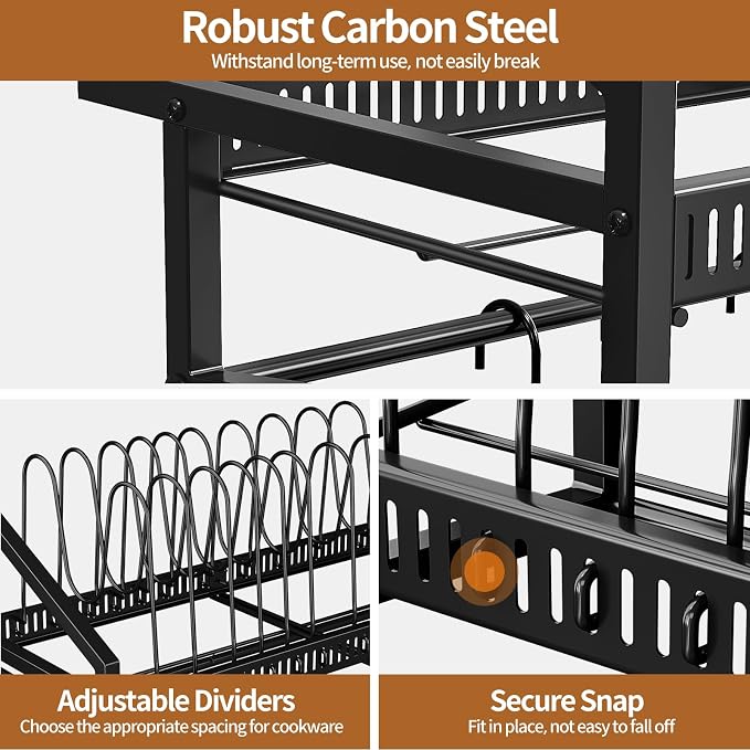 Housolution Wall Mounted Pan Holder Rack Lid Organizer Cookware Hanger | 24.8" Length, 14 Adjustable Dividers, Sturdy Metal Construction, Easy Assembly