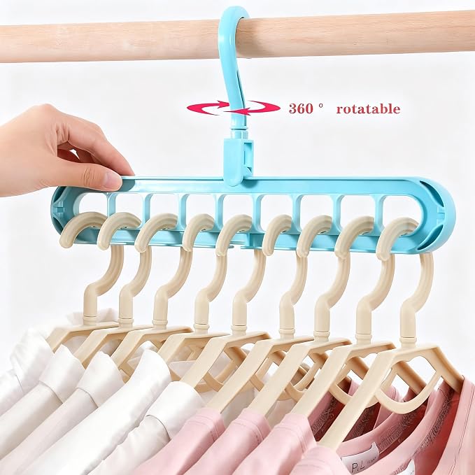 9 Space-Saving Hangers Heavy-Duty PP Plastic Tiered Hanger Organizer with Non-Slip Foldable Design, for Closet (Blue, 5)