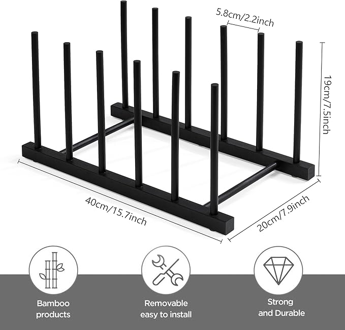HBlife Black Desk File Organizer 5 Section Vertical File Sorter, 2 Pack Bamboo Binder & Folder Holder for Home, Office & School