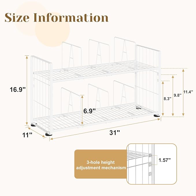 koozuuyk Purse Organizer for Closet-2 Tier Handbag Wire Organizer Rack with 6 Adjustable Shelf Dividers,Handbag Storage Holder for Purses,Totes,Clutches&Chain Bags