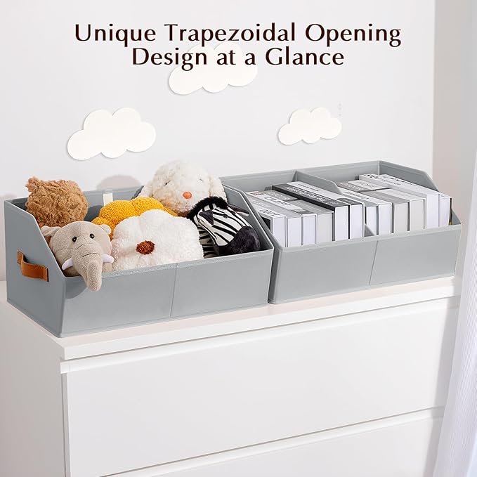 Homsorout Closet Organizers and Storage Bins - 6 Pack Collapsible Divided Trapezoidal Cube Storage Bins Baskets For Organizing Clothes Blankets,Toys, Books, Towels(Light Grey)