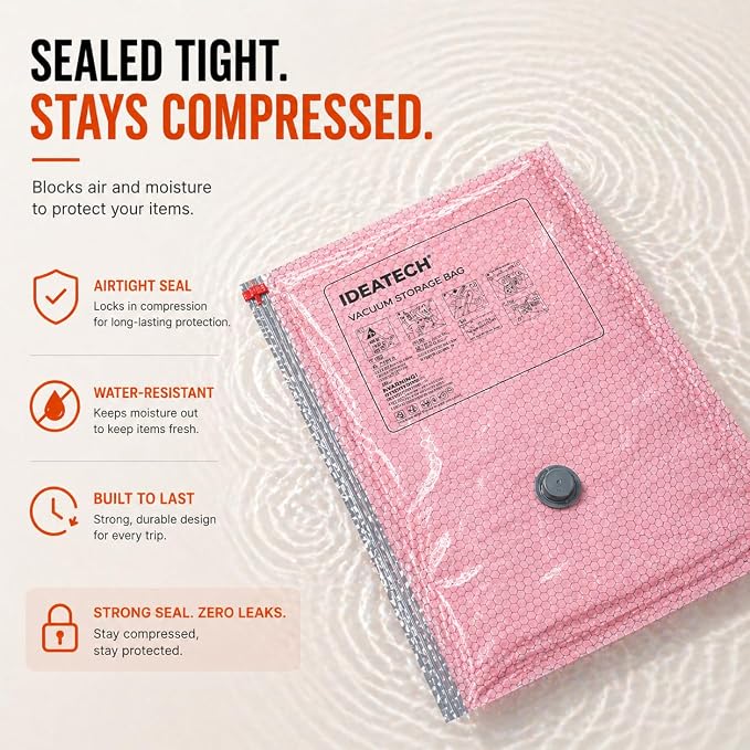 IDEATECH 18Pack Travel Vacuum Storage Bags with USB Pump, Carry-On Size Vacuum Seal Bags for Clothing & Luggage, Heavy Duty Reusable Space Saver Compression Bags for Suitcase Packing