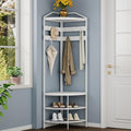 GiftGo Corner Hall Tree with Shoe Bench Entryway Coat Rack with 10 Metal Movable Hooks Freestanding Clothes Rack Shoes Shelf Organizer for Home Office Bedroom (White)