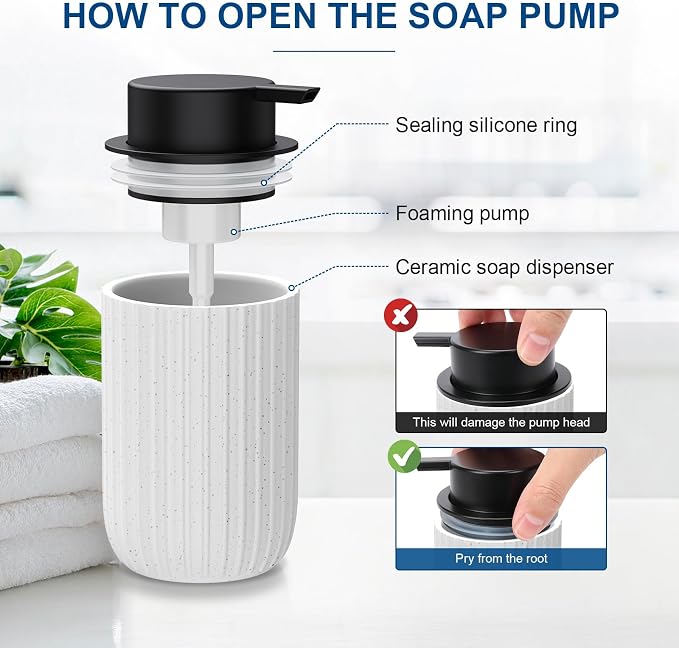 Ceramic Foaming Soap Dispenser, 12 oz Bathroom Foam Hand Soap Dispenser, Refillable Lotion Soap Dispenser with Removable Pump for Kitchen Hand Wash Dispenser, Modern Home Decor (Speckled White)