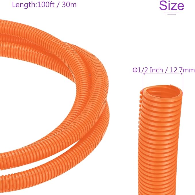 DMiotech 100ft Wire Loom Split Tubing 1/2 Inch(12.7mm) ID, Cord Protectors from Pet Flexible Conduit Cable Management for Office Home Garden, Orange