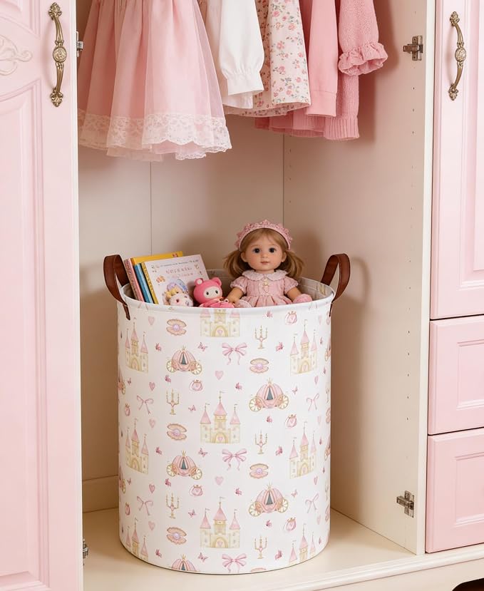 Kids Laundry Hamper Kids Dirty Clothes Hamper Collapsible Waterproof Toys Storage Bin Boys and Girls Hampers Princess Room Decor Gift Baskets(Cute Princess)