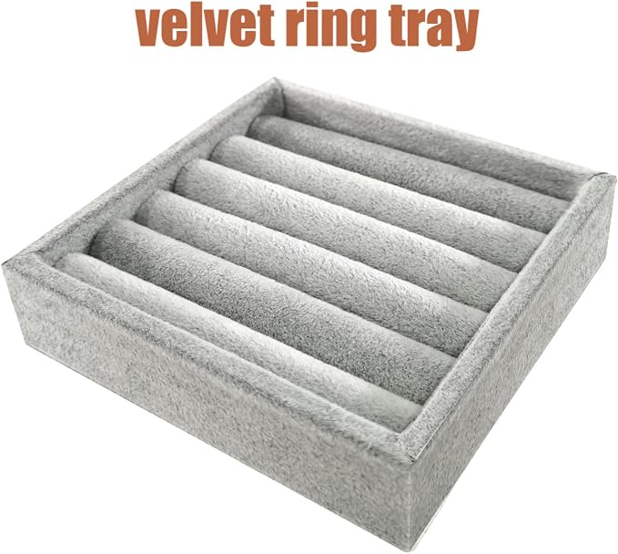 SCIKHETF Velvet Ring Earrings Studs organizer Tray Small Ring Insert Display Tray 5 Slots Stackable (Grey)